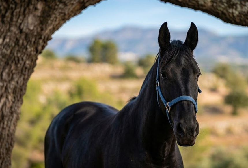 Friese merrie Kaatje op de finca in Crevillent tijdens healing met paarden